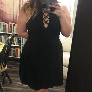 Express Black mini dress with criss cross chest detail